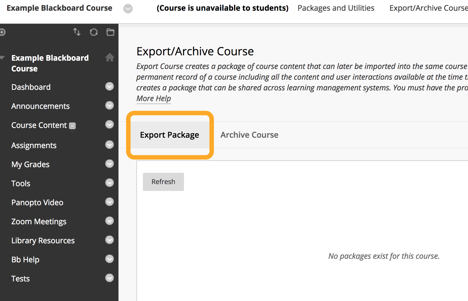 Select Export Package.