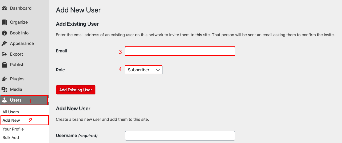 Add existing user form