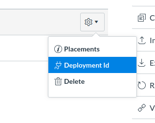 screenshot of gear icon and Deployment Id in Canvas app installation